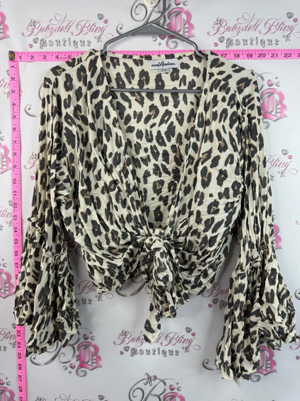 And Andrea blouse top bell bottom sleeves, Cream Leopard Tie-Front Blouse